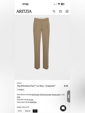 Aritzia Effortless Lo-Rise Pants in Tan